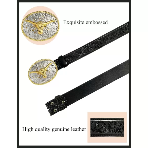 TOPACC Genuine Leather Western Belts for Womens Mens Cowboy Cowgirl Country Rodeo Buckle Belt Jeans Pants DressesGenuine Leather10