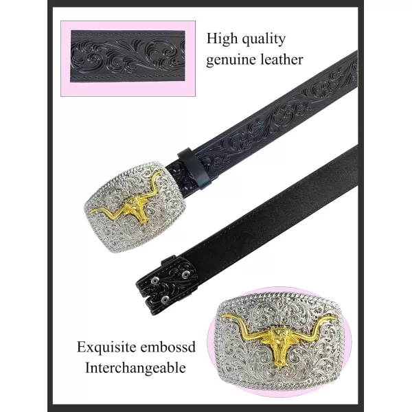 TOPACC Genuine Leather Western Belts for Womens Mens Cowboy Cowgirl Country Rodeo Buckle Belt Jeans Pants DressesGenuine Leather11