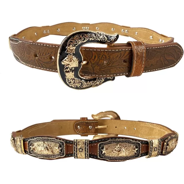 TOPACC Genuine Leather Western Belts for Womens Mens Cowboy Cowgirl Country Rodeo Buckle Belt Jeans Pants DressesGenuine Leather12