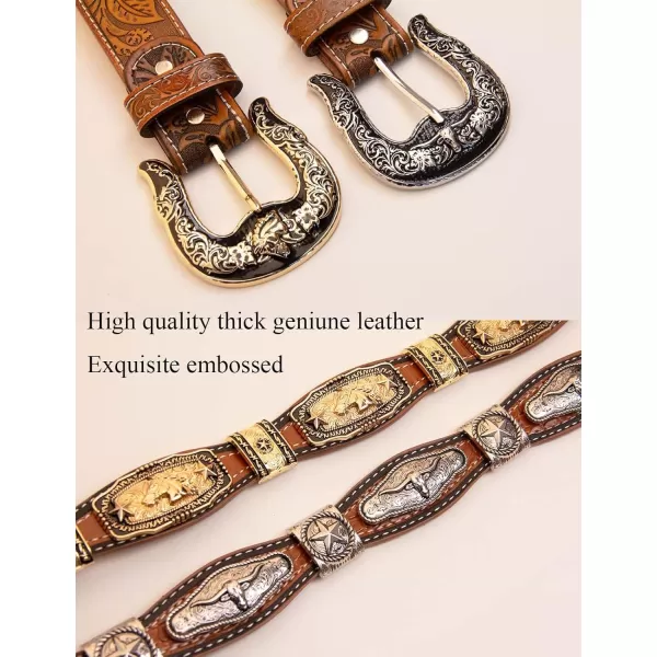 TOPACC Genuine Leather Western Belts for Womens Mens Cowboy Cowgirl Country Rodeo Buckle Belt Jeans Pants DressesGenuine Leather12