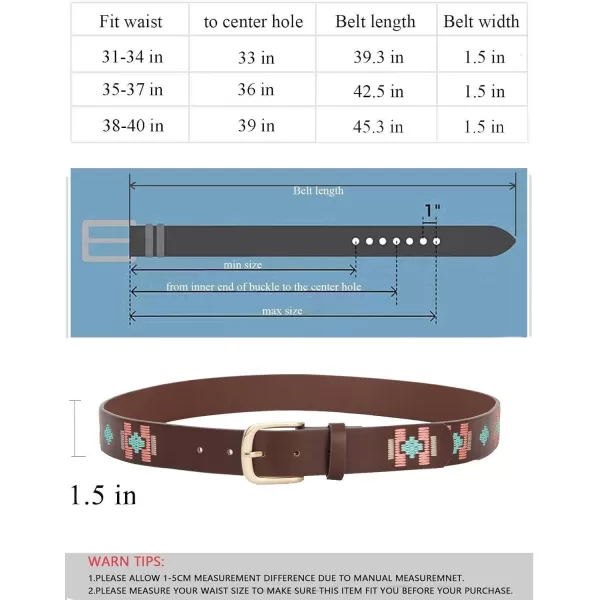 TOPACC Girls Western Belts for Women Flower Embroidered Belt Bohemian Vintage Cowgirl Belt for Jeans Pants CasualBrown