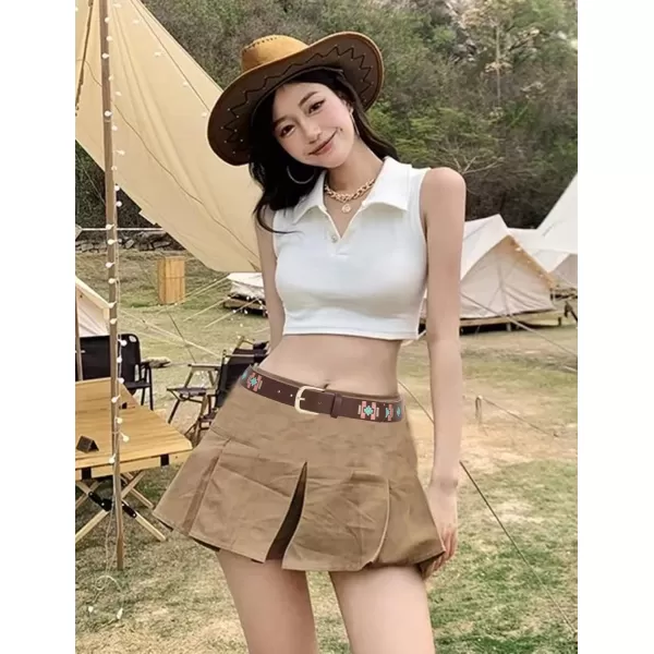 TOPACC Girls Western Belts for Women Flower Embroidered Belt Bohemian Vintage Cowgirl Belt for Jeans Pants CasualBrown