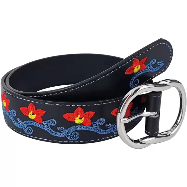 TOPACC Girls Western Belts for Women Flower Embroidered Belt Bohemian Vintage Cowgirl Belt for Jeans Pants CasualRed
