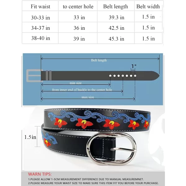 TOPACC Girls Western Belts for Women Flower Embroidered Belt Bohemian Vintage Cowgirl Belt for Jeans Pants CasualRed