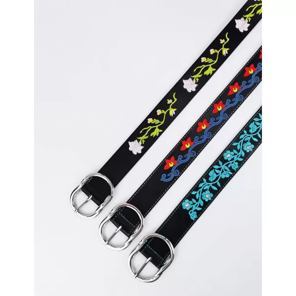 TOPACC Girls Western Belts for Women Flower Embroidered Belt Bohemian Vintage Cowgirl Belt for Jeans Pants CasualRed