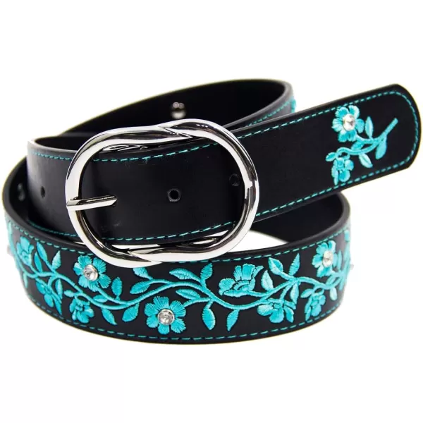 TOPACC Girls Western Belts for Women Flower Embroidered Belt Bohemian Vintage Cowgirl Belt for Jeans Pants CasualTurquoise