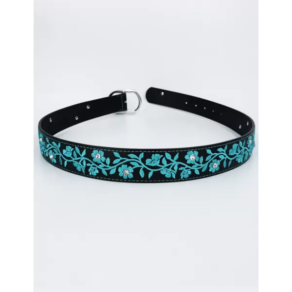 TOPACC Girls Western Belts for Women Flower Embroidered Belt Bohemian Vintage Cowgirl Belt for Jeans Pants CasualTurquoise