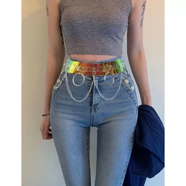 TOPACC Holographic Belt Rave Outfits for Women Iridecent Girls Cosplay
