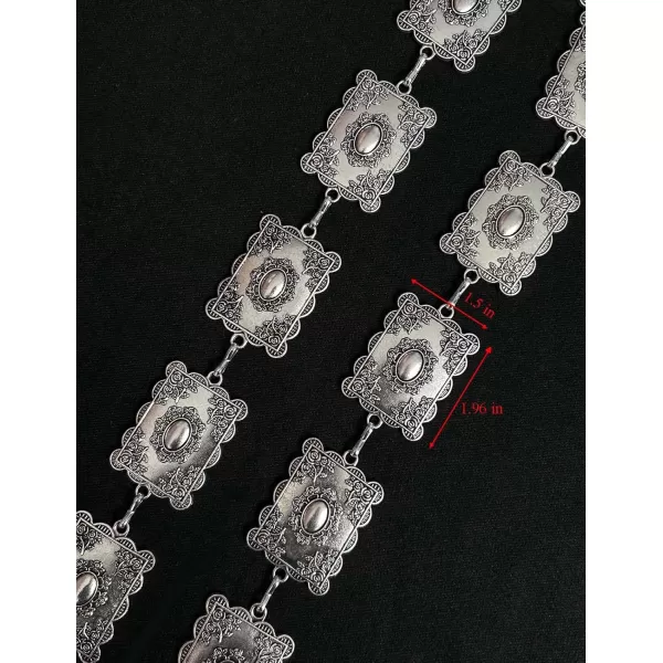 TOPACC Metal Concho Belts for Women Western Cowgirl Turquoise Boho Chain Belts for Dress Jeans2silver