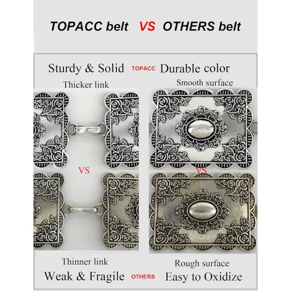 TOPACC Metal Concho Belts for Women Western Cowgirl Turquoise Boho Chain Belts for Dress Jeans2silver