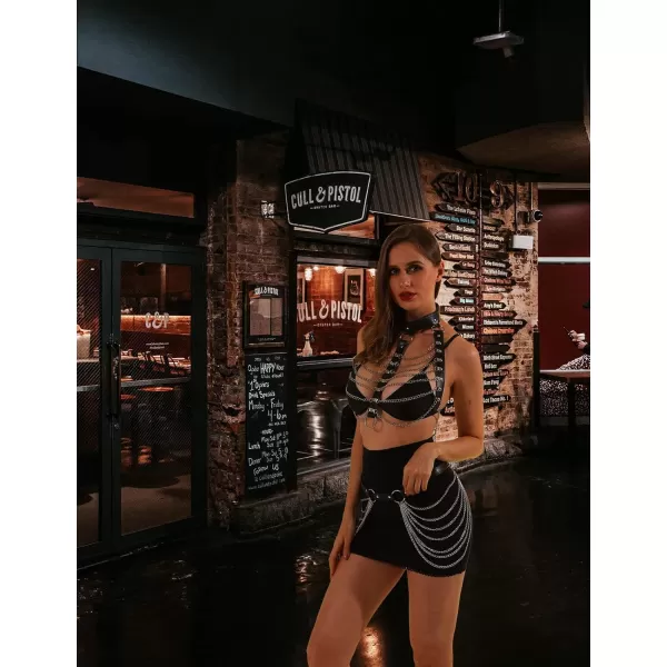 TOPACC Punk Waist Chain Belt Goth Body Harness for Women Leather Garter Gothic Belts Emo Rave Outfit CosplayBlack12