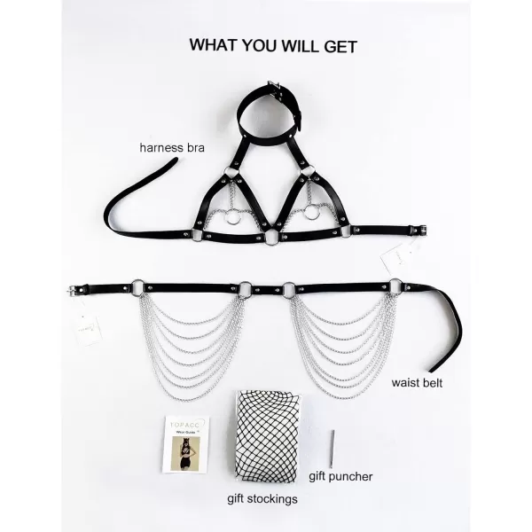TOPACC Punk Waist Chain Belt Goth Body Harness for Women Leather Garter Gothic Belts Emo Rave Outfit CosplayBlack2a