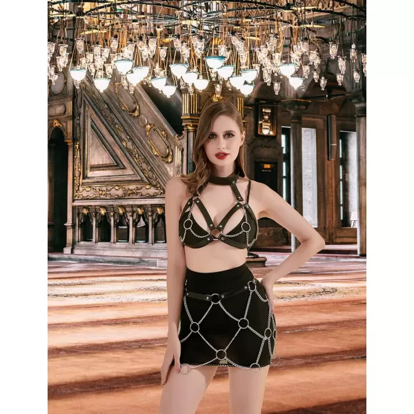 TOPACC Punk Waist Chain Belt Goth Body Harness for Women Leather Garter Gothic Belts Emo Rave Outfit CosplayBlack4