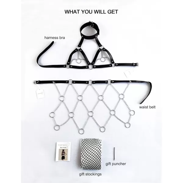 TOPACC Punk Waist Chain Belt Goth Body Harness for Women Leather Garter Gothic Belts Emo Rave Outfit CosplayBlack4