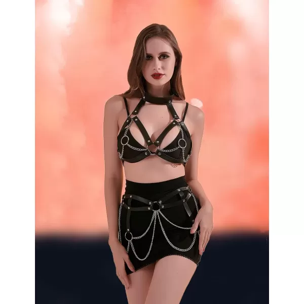 TOPACC Punk Waist Chain Belt Goth Body Harness for Women Leather Garter Gothic Belts Emo Rave Outfit CosplayBlack5