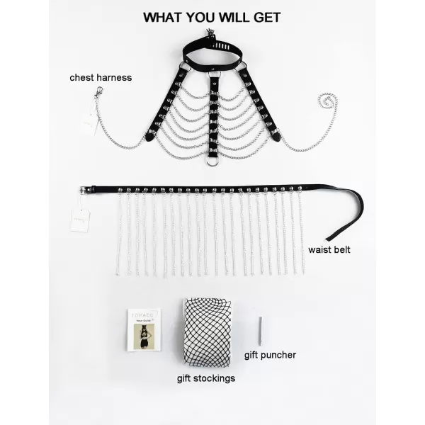 TOPACC Punk Waist Chain Belt Goth Body Harness for Women Leather Garter Gothic Belts Emo Rave Outfit CosplayBlack7