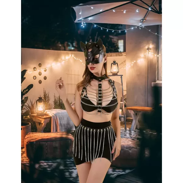 TOPACC Punk Waist Chain Belt Goth Body Harness for Women Leather Garter Gothic Belts Emo Rave Outfit CosplayBlack7