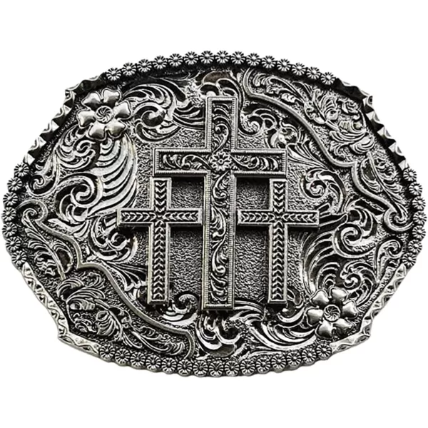 TOPACC Western Belt Buckles for Men Women Cowgirl Cowboy Crosses Rodeo Mens Replacement Buckle 15 Inches Novelty Belt Buckle