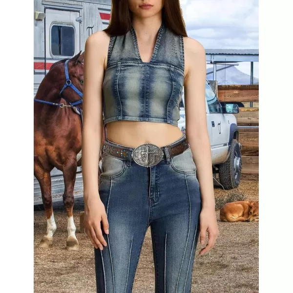 TOPACC Western Belts for Women Men with Buckle Cowboy Cowgirl Country Belt for Jeans PantsAntisilver