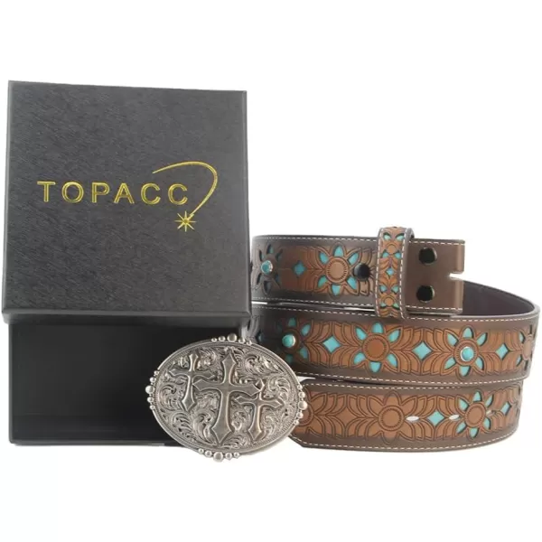 TOPACC Western Belts for Women Men with Buckle Cowboy Cowgirl Country Belt for Jeans PantsAntisilver