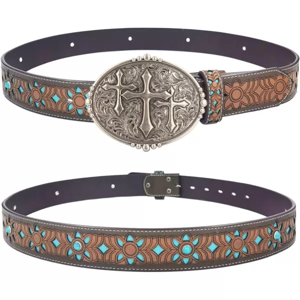 TOPACC Western Belts for Women Men with Buckle Cowboy Cowgirl Country Belt for Jeans PantsAntisilver