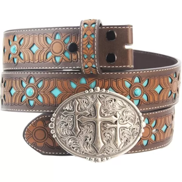 TOPACC Western Belts for Women Men with Buckle Cowboy Cowgirl Country Belt for Jeans PantsAntisilver