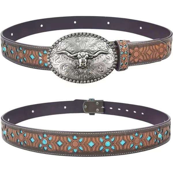TOPACC Western Belts for Women Men with Buckle Cowboy Cowgirl Country Belt for Jeans PantsBsilver