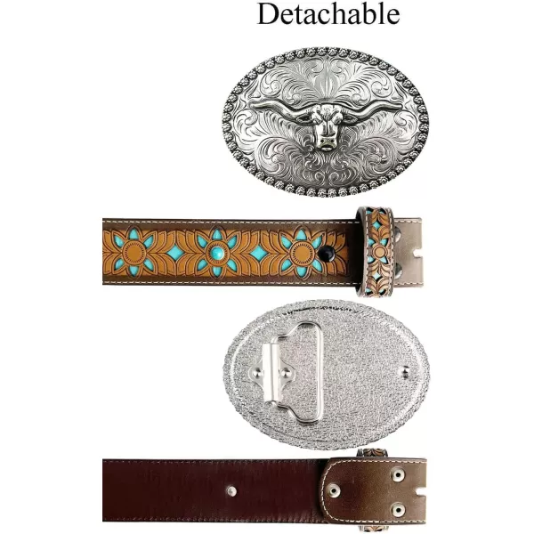 TOPACC Western Belts for Women Men with Buckle Cowboy Cowgirl Country Belt for Jeans PantsBsilver