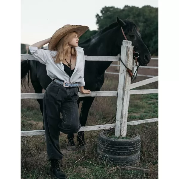 TOPACC Western Belts for Women Men with Buckle Cowboy Cowgirl Country Belt for Jeans PantsCblue
