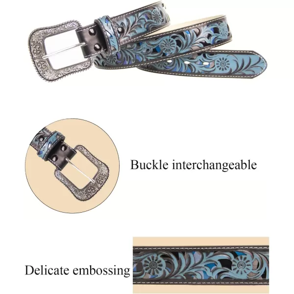 TOPACC Western Belts for Women Men with Buckle Cowboy Cowgirl Country Belt for Jeans PantsCblue