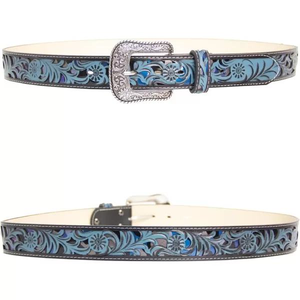 TOPACC Western Belts for Women Men with Buckle Cowboy Cowgirl Country Belt for Jeans PantsCblue