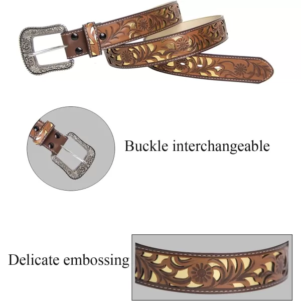 TOPACC Western Belts for Women Men with Buckle Cowboy Cowgirl Country Belt for Jeans PantsDbrown