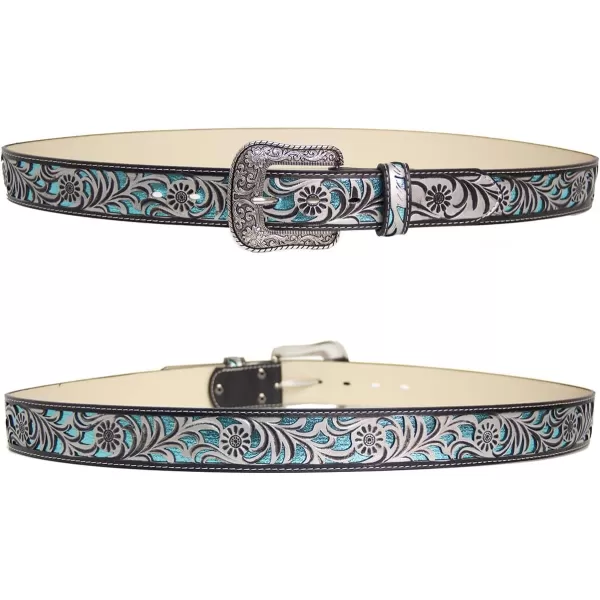TOPACC Western Belts for Women Men with Buckle Cowboy Cowgirl Country Belt for Jeans PantsEsilver