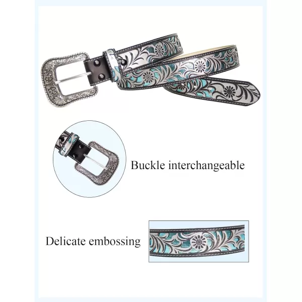 TOPACC Western Belts for Women Men with Buckle Cowboy Cowgirl Country Belt for Jeans PantsEsilver