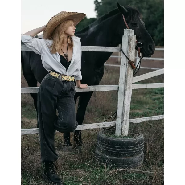 TOPACC Western Belts for Women Men with Buckle Cowboy Cowgirl Country Belt for Jeans PantsFbeige