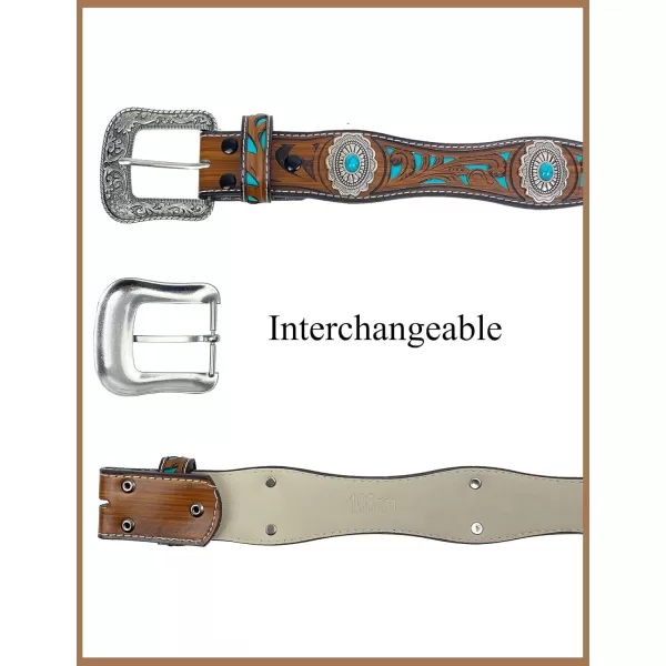TOPACC Western Belts for Women Men with Buckle Cowboy Cowgirl Country Belt for Jeans PantsGbrown