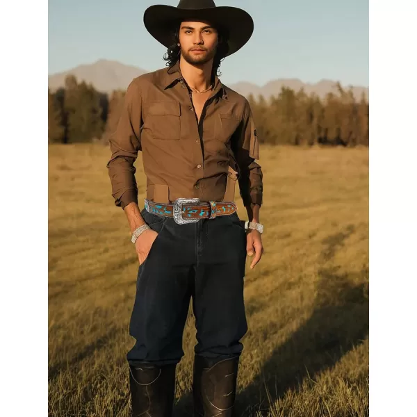 TOPACC Western Belts for Women Men with Buckle Cowboy Cowgirl Country Belt for Jeans PantsGbrown
