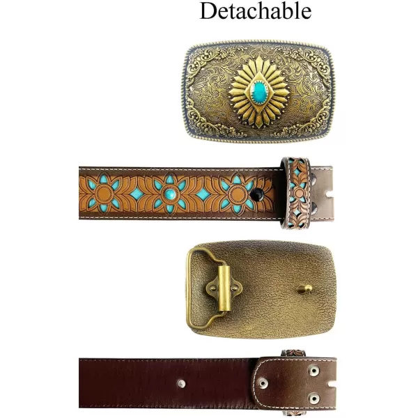 TOPACC Western Belts for Women Men with Buckle Cowboy Cowgirl Country Belt for Jeans PantsHturquoise