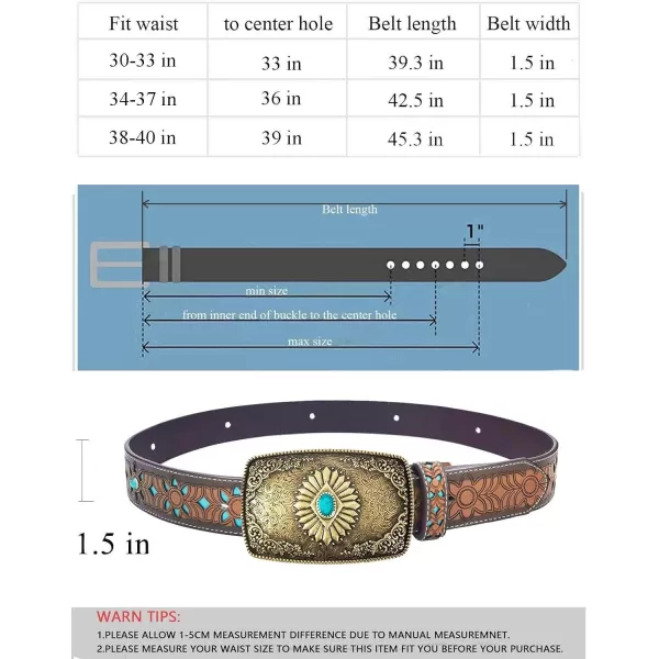 TOPACC Western Belts for Women Men with Buckle Cowboy Cowgirl Country Belt for Jeans PantsHturquoise