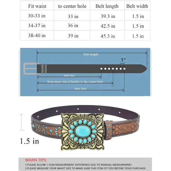 TOPACC Western Belts for Women Men with Buckle Cowboy Cowgirl Country Belt for Jeans PantsIturquoise