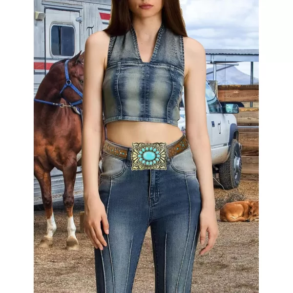 TOPACC Western Belts for Women Men with Buckle Cowboy Cowgirl Country Belt for Jeans PantsIturquoise