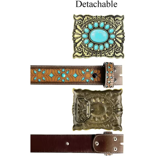 TOPACC Western Belts for Women Men with Buckle Cowboy Cowgirl Country Belt for Jeans PantsIturquoise