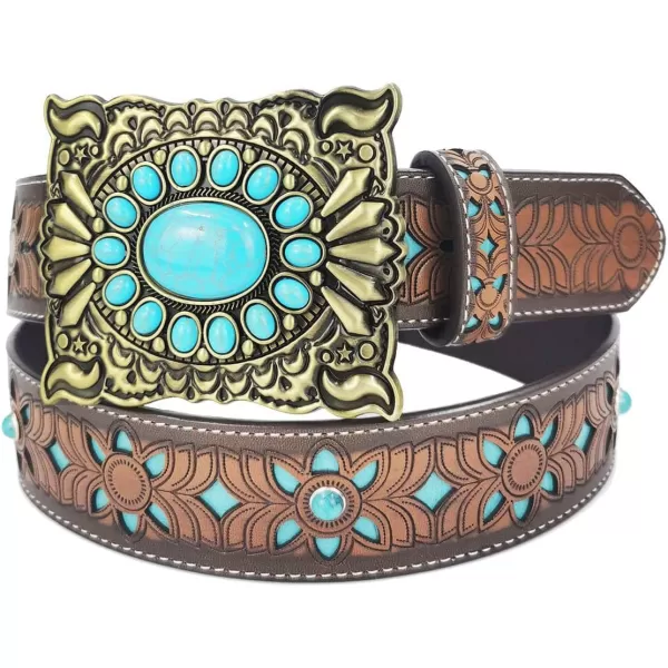 TOPACC Western Belts for Women Men with Buckle Cowboy Cowgirl Country Belt for Jeans PantsIturquoise