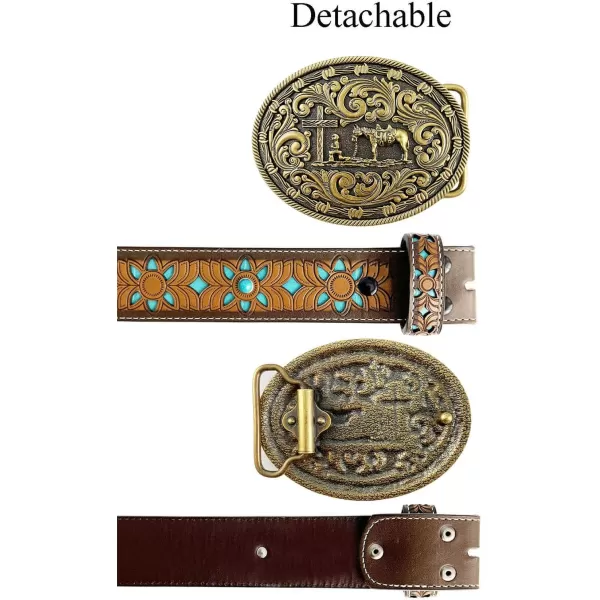 TOPACC Western Belts for Women Men with Buckle Cowboy Cowgirl Country Belt for Jeans PantsJbronze