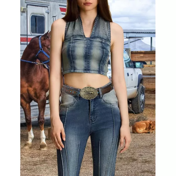 TOPACC Western Belts for Women Men with Buckle Cowboy Cowgirl Country Belt for Jeans PantsJbronze