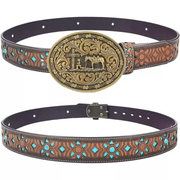 TOPACC Western Belts for Women Men with Buckle Cowboy Cowgirl Country Belt for Jeans PantsJbronze