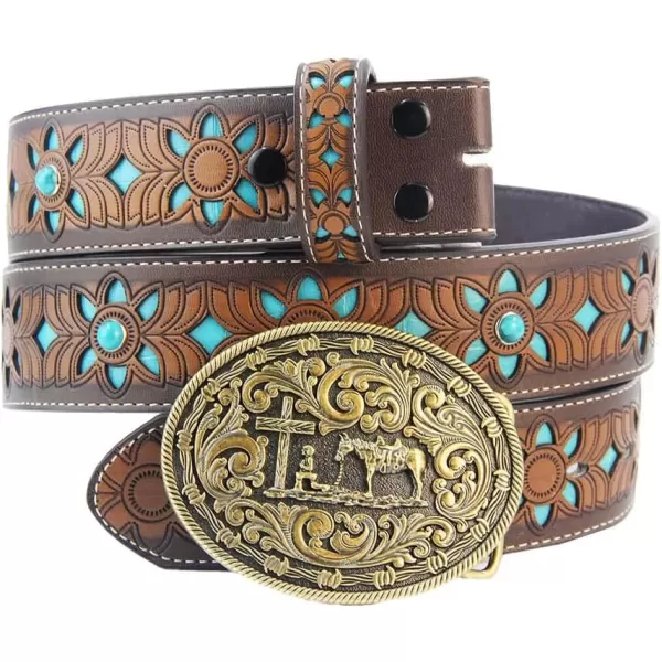 TOPACC Western Belts for Women Men with Buckle Cowboy Cowgirl Country Belt for Jeans PantsJbronze