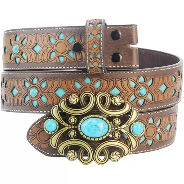 TOPACC Western Belts for Women Men with Buckle Cowboy Cowgirl Country Belt for Jeans PantsKturquoise