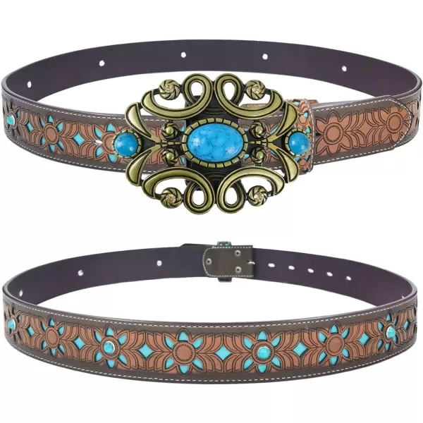 TOPACC Western Belts for Women Men with Buckle Cowboy Cowgirl Country Belt for Jeans PantsKturquoise