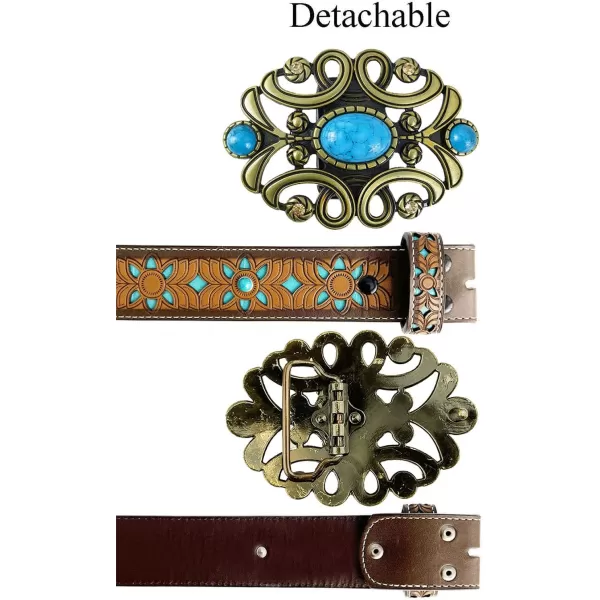 TOPACC Western Belts for Women Men with Buckle Cowboy Cowgirl Country Belt for Jeans PantsKturquoise